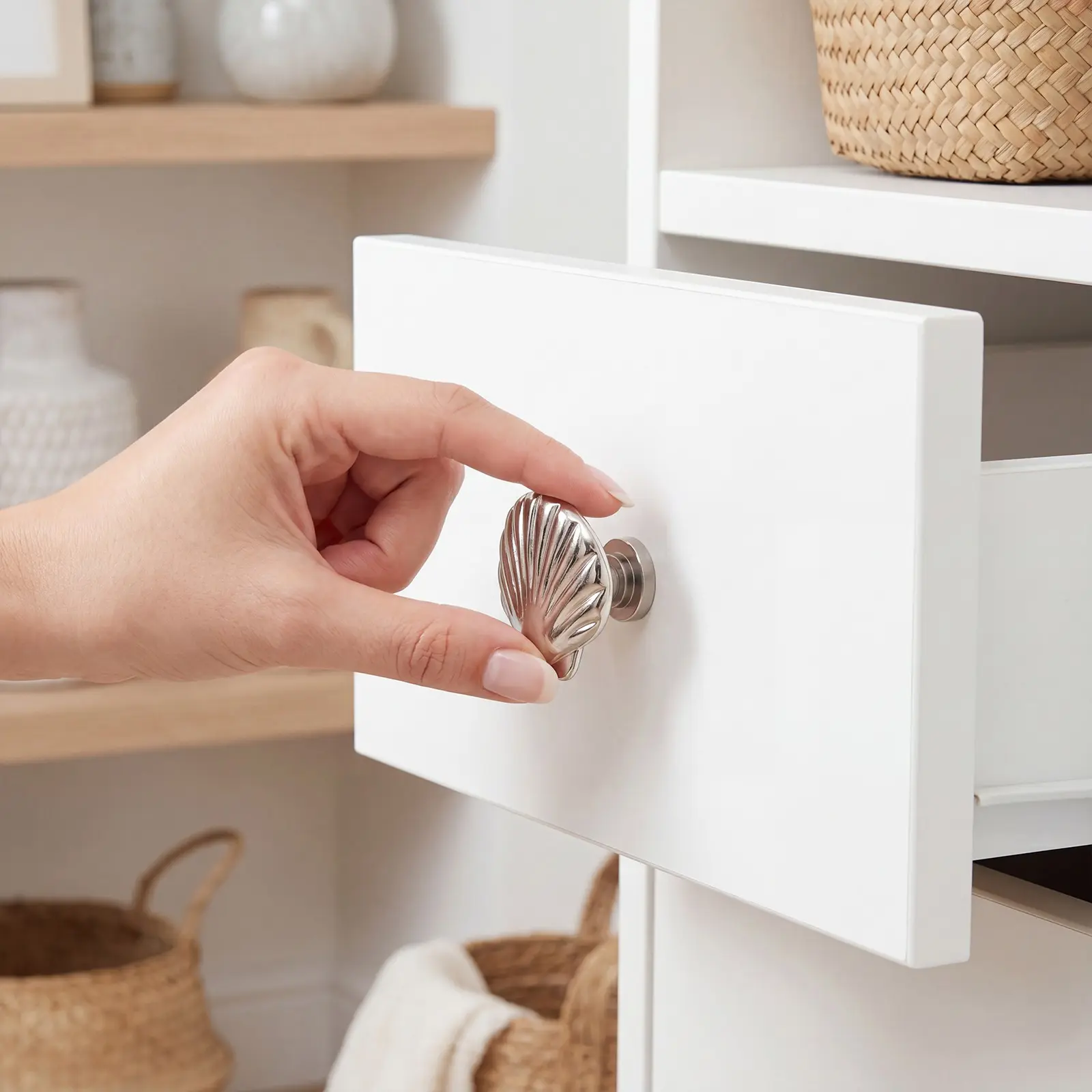 4-Pack Coastal Style Drawer Handles, Vintage Shell Cabinet Pulls, Solid Zinc Alloy Hardware, Kitchen Bathroom Furniture Decor