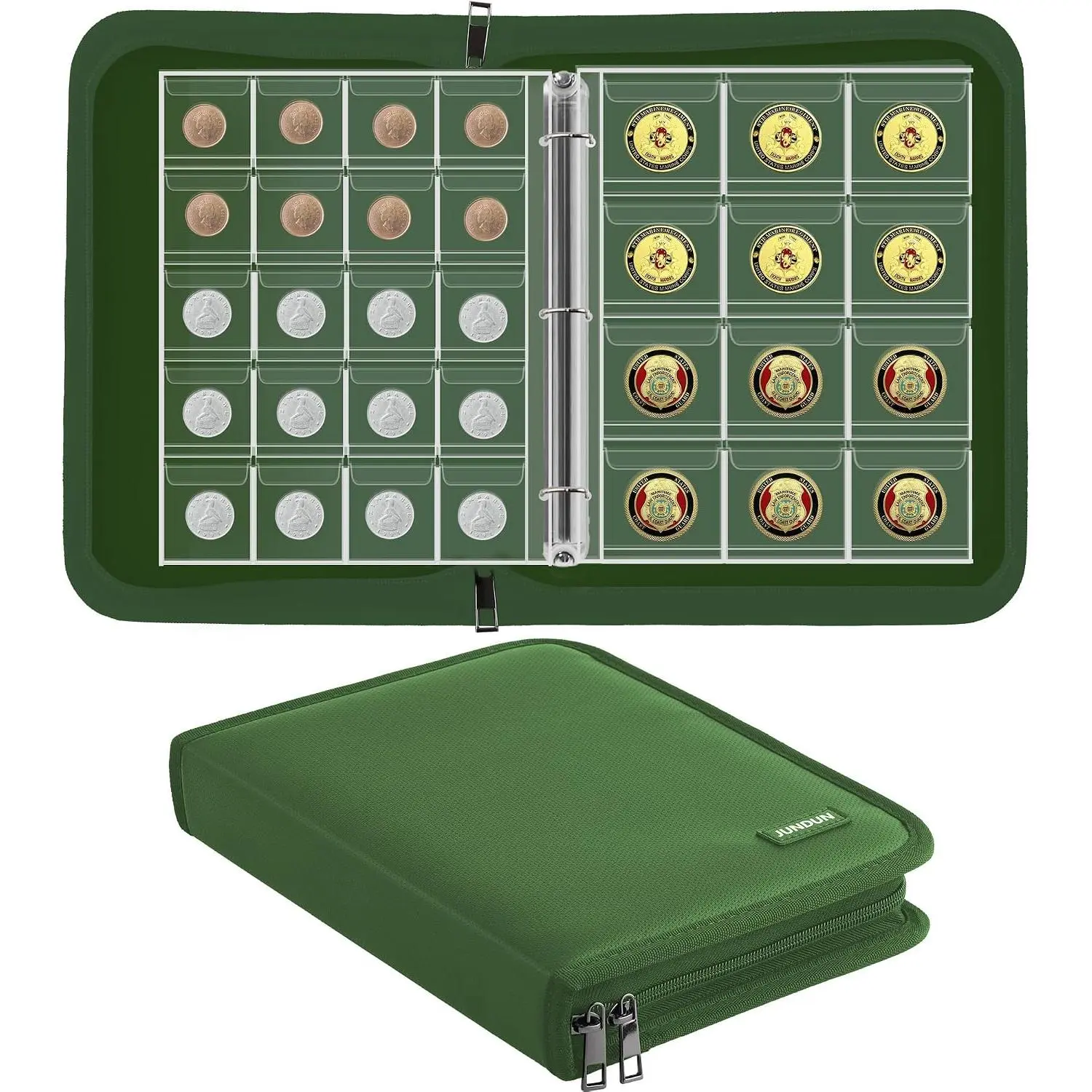 Collection Book for Collector 260 Pockets Fireproof | : Collection Holder Album, Collection Organizer Storage Box Case Album for 20/25/ 27/30/ 38mm ,Green