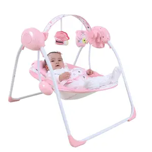 Baby Swing, Portable Foldable Infant Swing with Music,5 Speed Levels,Newborn to Toddler with Soft Cushion,Timing Setting for Nursery Indoor Outdoor Use 0-9 Months Pink