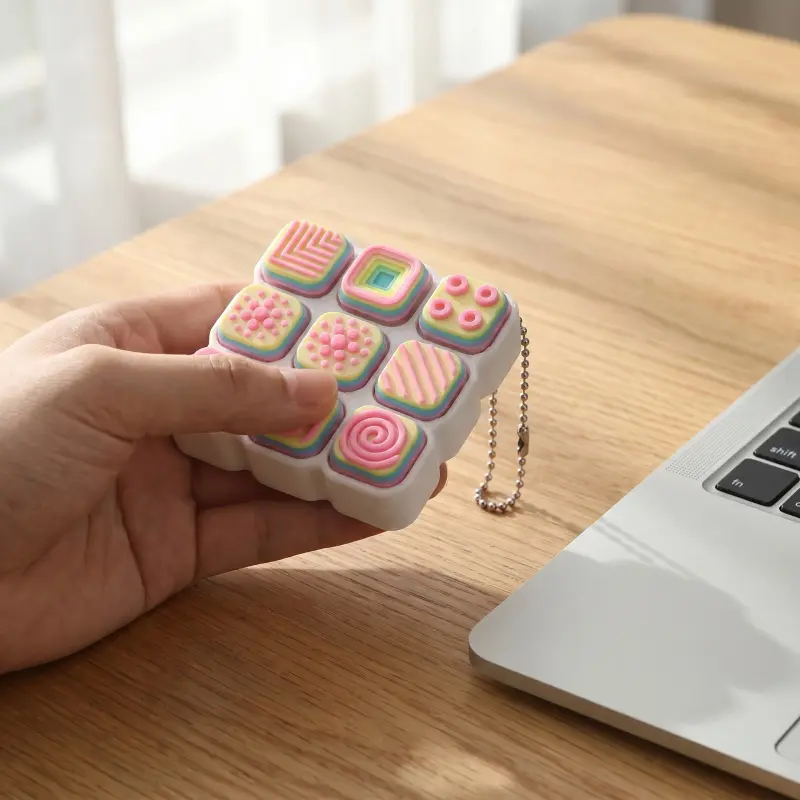 Rainbow Textured Finger Press Keychain Portable Pocket Stress Relief Desk Ornament Stress Relief Gadgets