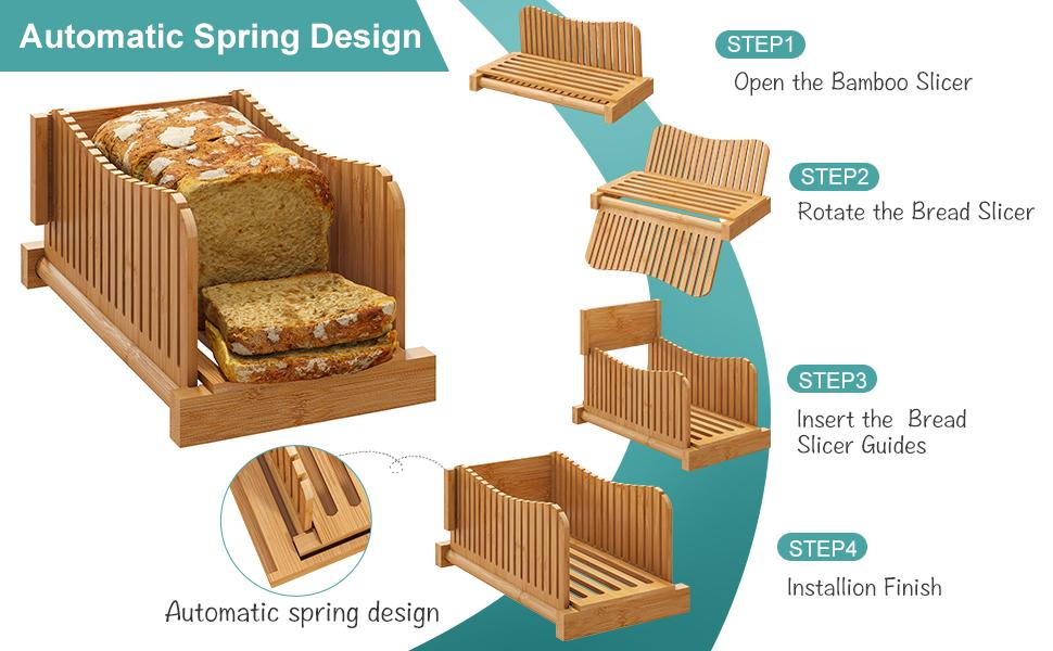Bamboo Bread Slicer, Adjustable Bread Slicer Guide with 3 Thickness Size, Foldable Compact Chopping Cutting Board, Great for Homemade Bread, Cakes, Bagels