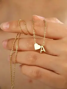 Dainty Minimal Heart Initial Necklace, Custom A-Z Letter Gold Choker for Teen Girls & Ladies, Slim Lightweight Name Pendant Jewelry, Versatile Daily Accessory, Elegant Tiny Love Charm for Office & Casual Outfits