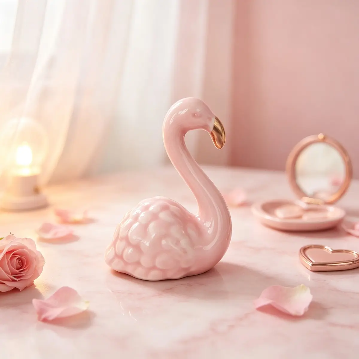 Flamingo Decorative Ornament, Girl Style Swan Figurine, Perfect for Car, Desk, Office, Home Decoration, Ideal for Girls' Room