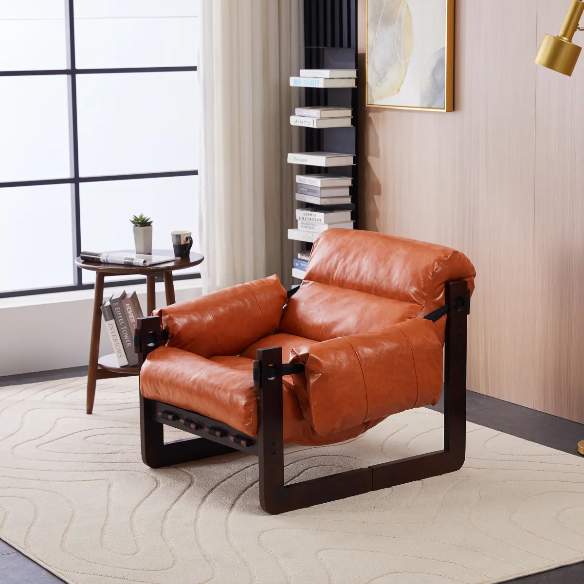 Fahuac Vintage Oil Wax Leather Lounge Chair - Modern Retro, Compact Form Single-Seat Armchair with Removable Seat Cushion for Small Apartments