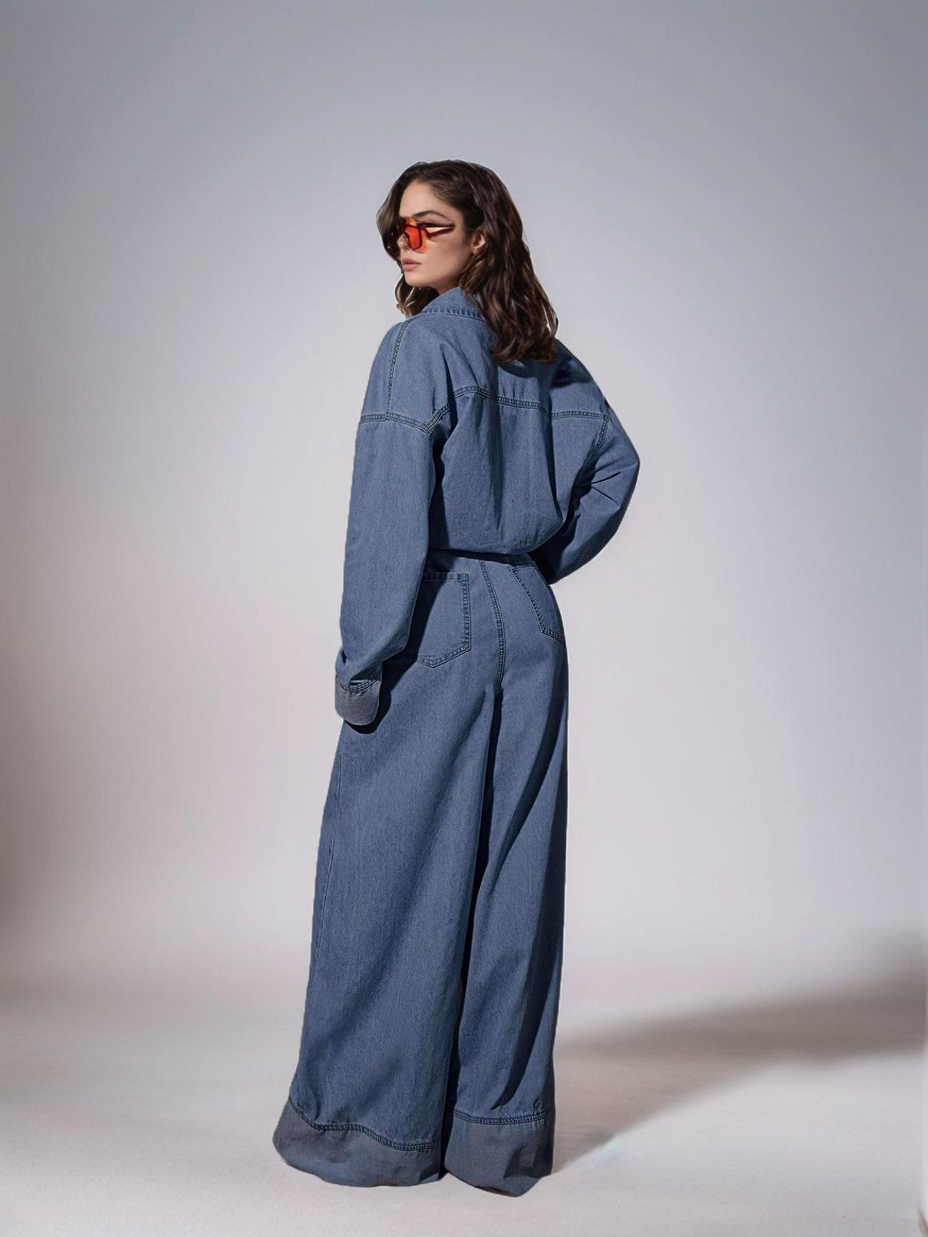 Women's Pocket Denim Jumpsuit without Belt, Casual Fashion Wide Leg Denim Jumpsuit for Daily Wear, Ladies Clothes for All Seasons, Denim Jean Overalls