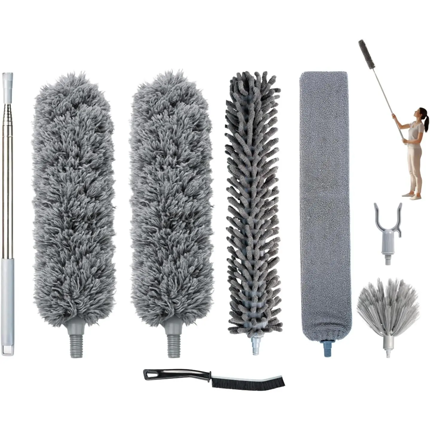 Microfiber  Duster with Extension Pole 100 Inches, (8 PCS), Cleaning Brush, Dusters for Cleaning High Ceilings, Cobwebs, Blinds, , , Washable, Extendable, Ceiling Fan Cleaner Duster