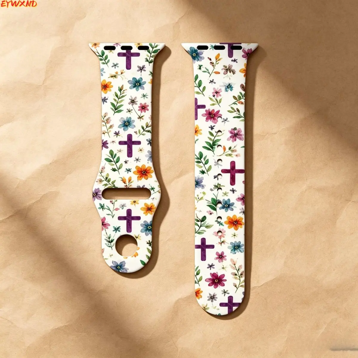 EYWXND Silicone Sport Watch Band - Watercolor Floral Crosses Print, Fade Resistant, Waterproof, Skin-Friendly, Adjustable Fit, Multi-Size Wristband Accessory for Men and Women (Sports & Outdoor Use)