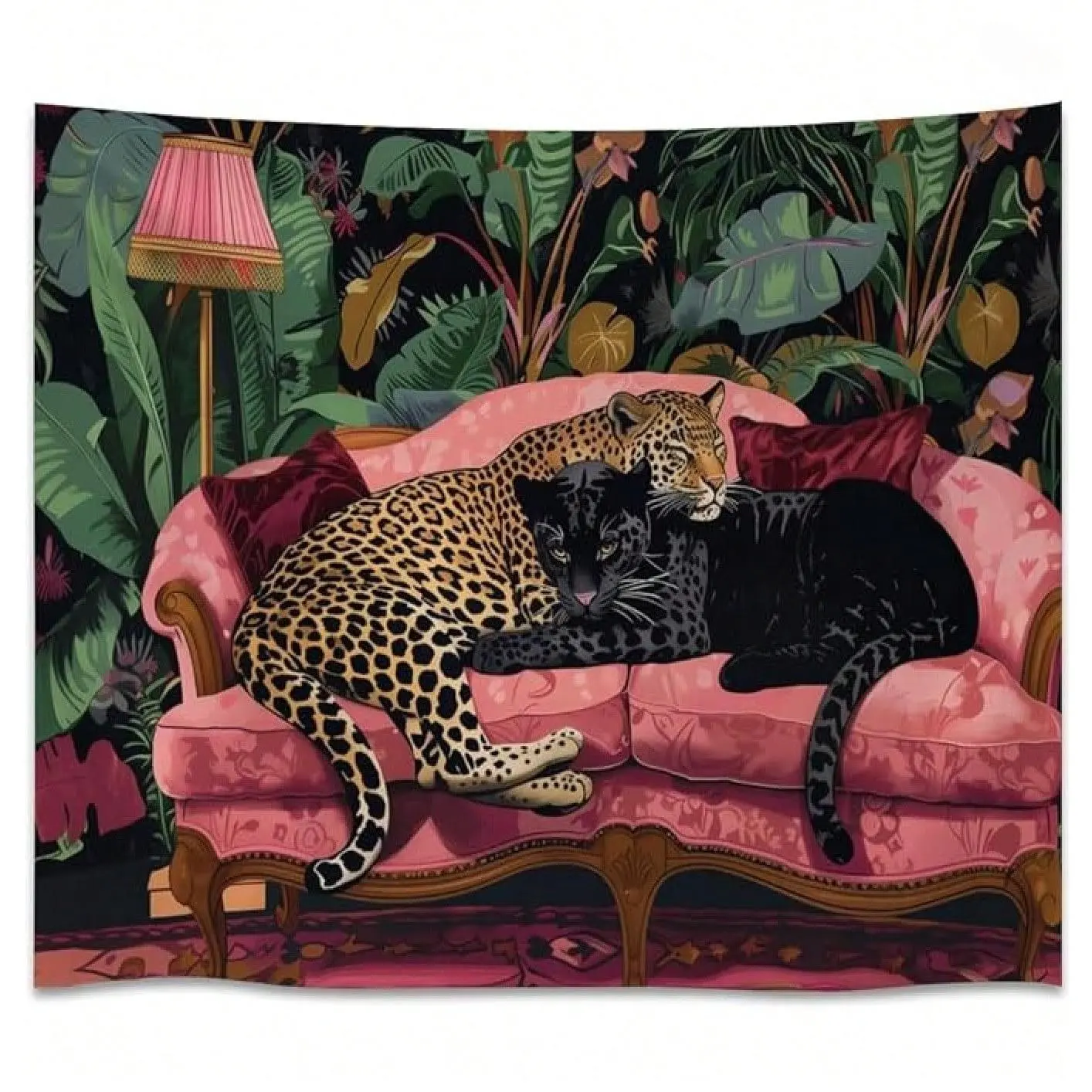 Maximalist Sleeping Leopard Wall Art Tapestry Cheetah Sofa Print Vintage Jungle Animal Wall Hanging Summer Football Match Home Decor For Bedroom Dorm Living Room Background Ornament