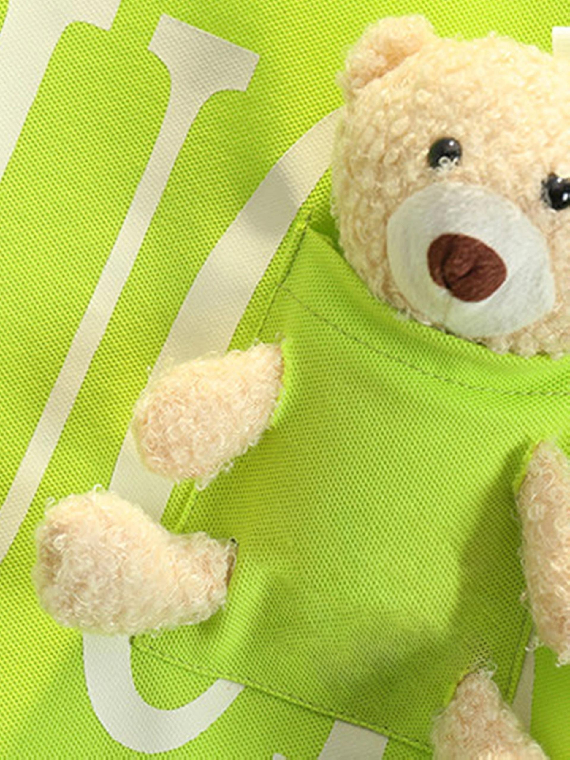 Boys Summer 2pcs Outfit 3D Bear Decor Fluorescent Green Breathable SkinFriendly Fabric Outdoor Play Daily Wear