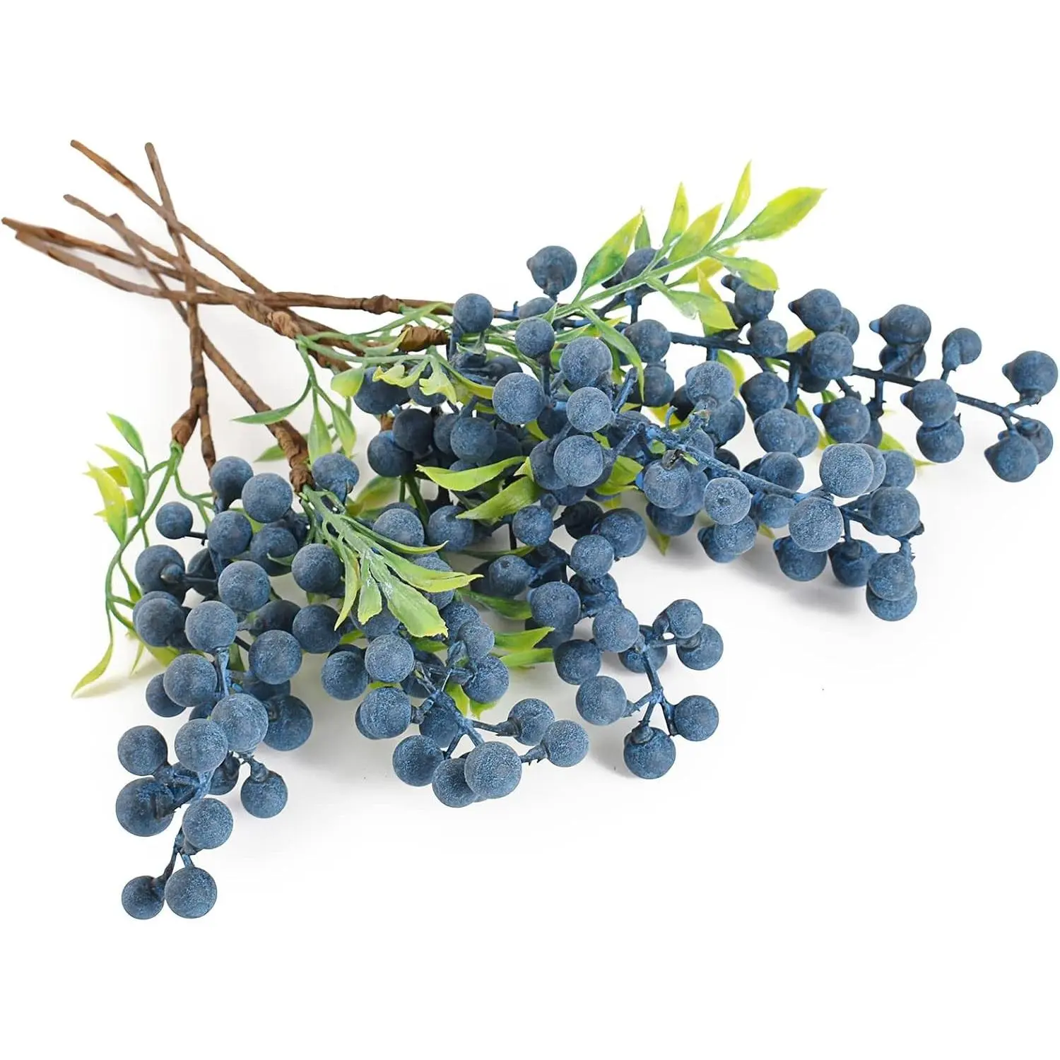 Artificial Berries, 6 Pcs Simulation Flowers Lifelike Blueberry with Stems Fake Christmas Fruit Blueberries for Valentine's Day Wedding DIY Bridal Bouquet Home Decoration(Blue)