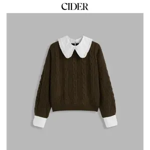 Cider [size 2-10] Cable Knit Round Neckline Contrasting Binding Long Sleeve Sweater