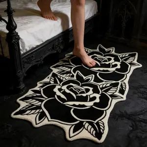 1pc Rose Shaped Rug, Flower Rug, Vintage Floral Rug, Soft Non-Slip, Vintage Art Bedroom Bedside Carpet, Hallway Bathroom Rug, Living Room Sofa Mat