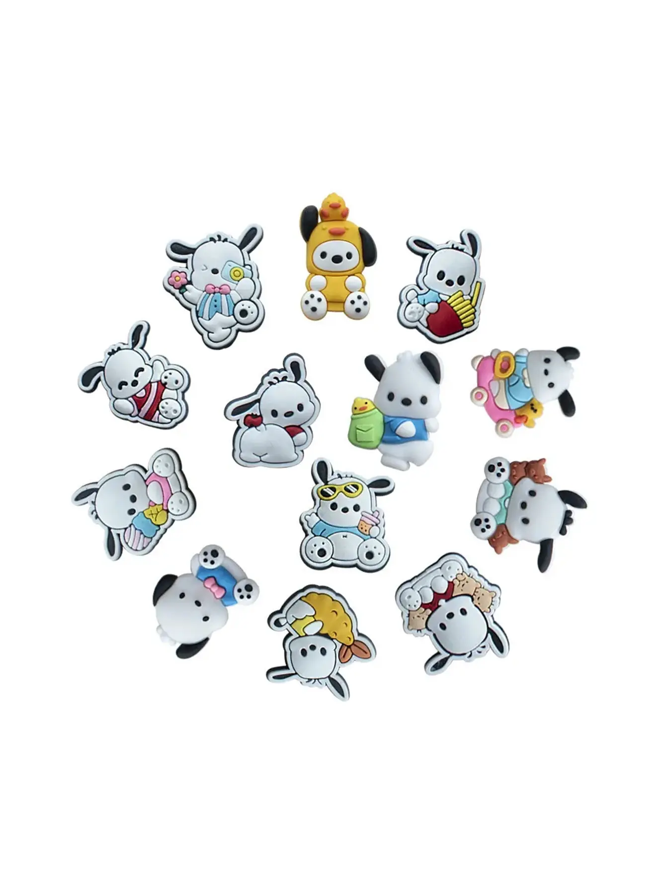 13pcs Cartoon Pochacco Shoe Accessories, PVC Material Beach Bag Sandal Watch Strap DIY Shoe Decor, Shoe Charms Set, Perfect for Holidays Gifts
