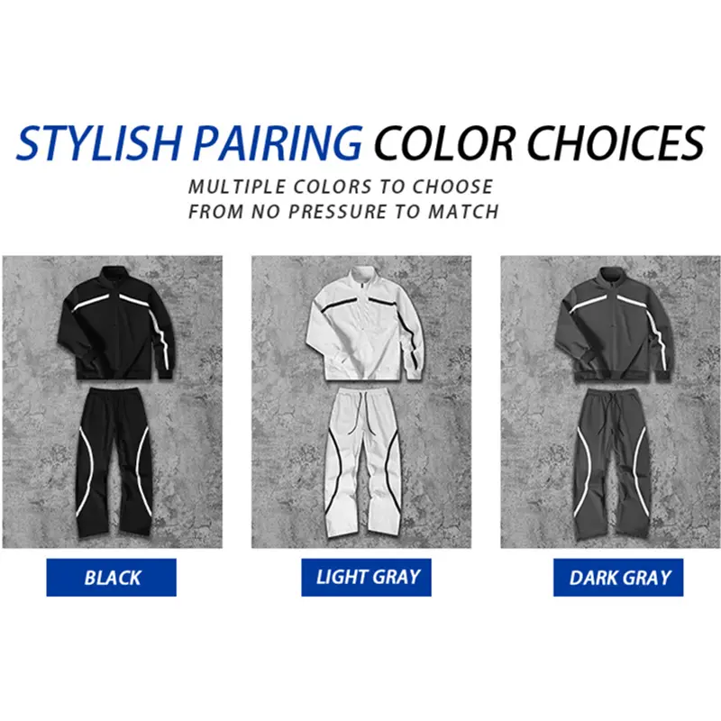 Men's Half Zipper Long Sleeve Set, Patched Printed Zipper Shirt Paired with Tight Pants, Loose Casual Street Style, Full Set of Outfit, Sportswear Complete Clothing, Sportswear Set