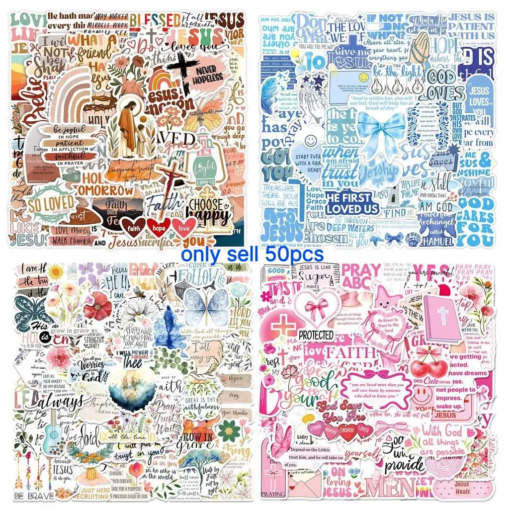 50-Piece Jesus Phrase Sticker Pack-Graffiti with Biblical Motivational Quotes, Waterproof Decor Stickers for Suitcase, Water Bottle, Laptop, Pencil Case & Scrapbook, Perfect for Fa Sticker Sheets