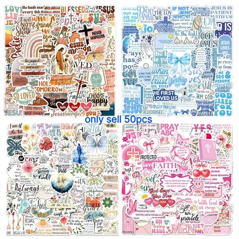 50-Piece Jesus Phrase Sticker Pack-Graffiti with Biblical Motivational Quotes, Waterproof Decor Stickers for Suitcase, Water Bottle, Laptop, Pencil Case, Scrapbook &, Perfect for Fa Sticker Sheets, Scrapbooking Stickers