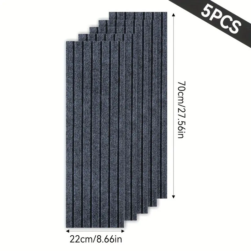 5pcs Non-Slip Durable Stair Mats, Stair Tread Rug, Moisture-Resistant & Soundproof Office Home Rugs, Washable Dirt-Proof Carpet Pads, Self-Stick Anti-Slip Stairs Mat