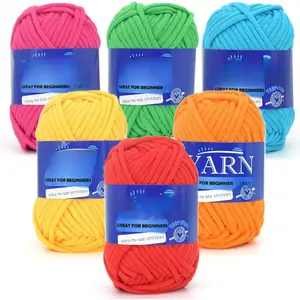 Bright Series  Crochet Yarn - Blue, Green, , Red, Yellow, Orange - Easy-to-See Stitches for Beginners
