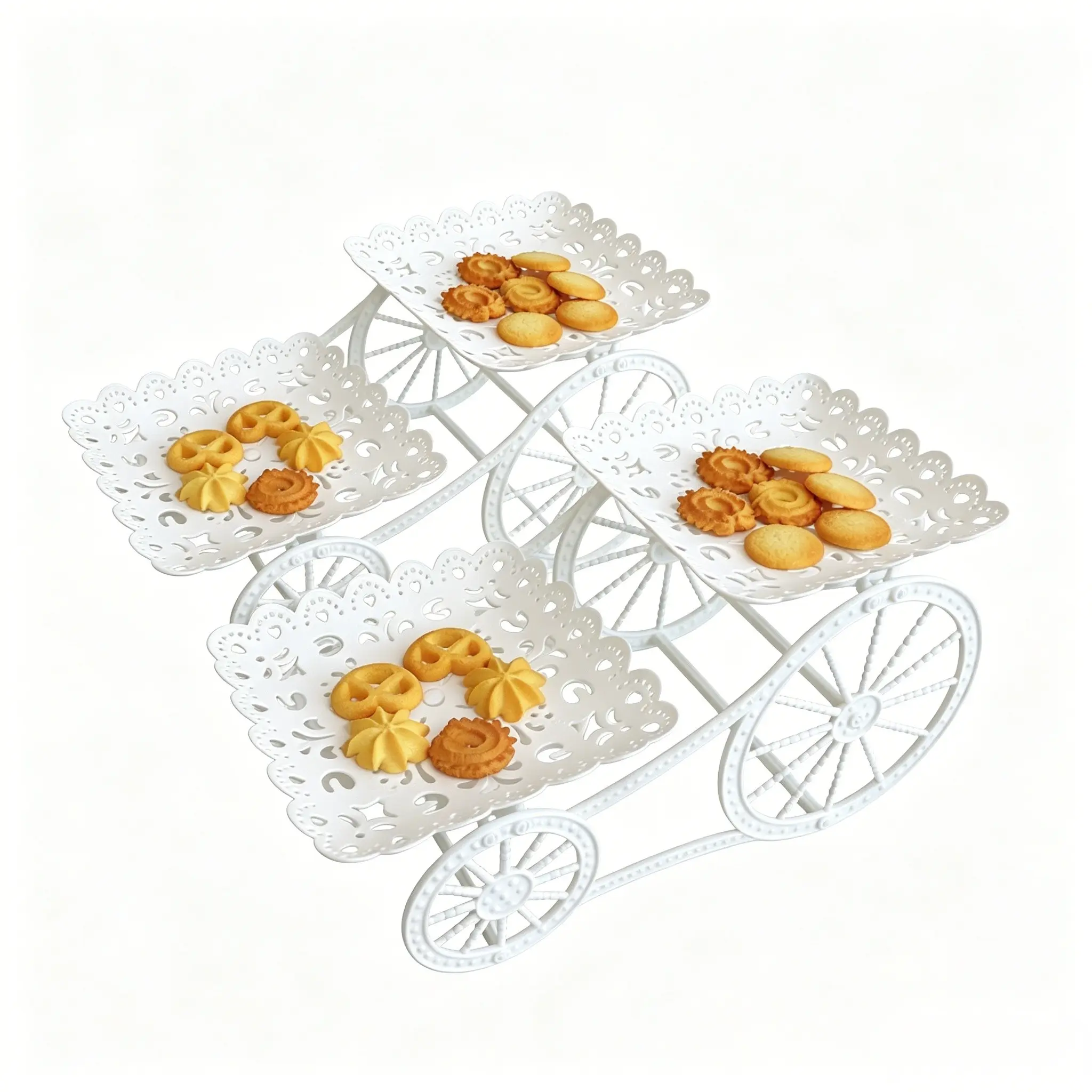 2-Piece Lace Dessert Stand, Plastic Fruit Tray, Luxury Cake Display Rack, with Cart Design, Indoor Afternoon Tea, Wedding Party, Cake Stands For Party, Cake Stands Set