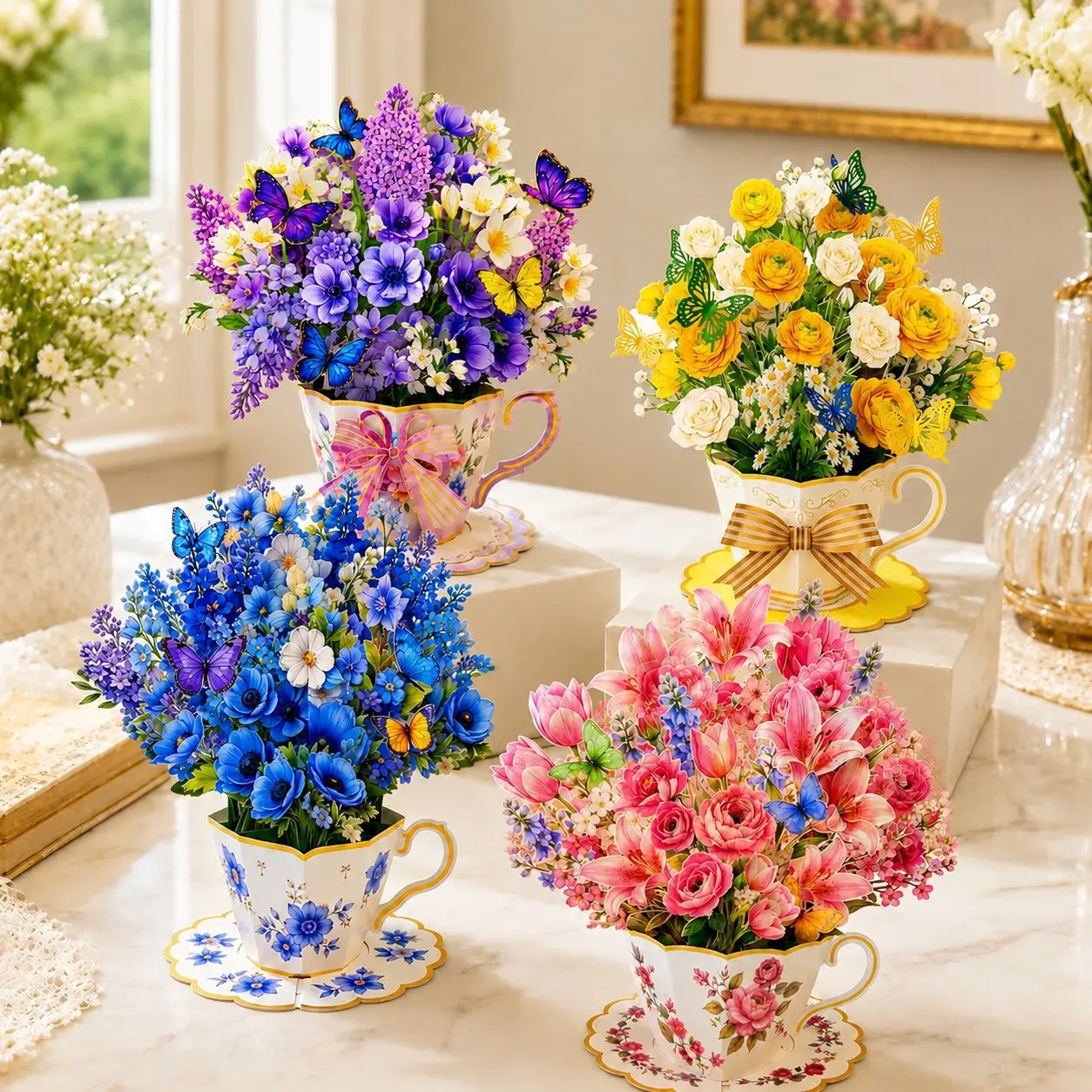 3D Pop-Up Flower Pattern Card, Handmade 3D Interactive Greeting Card, Artificial Flower Bouquet Decoration, Perfect Birthday Gift for Friends and Family