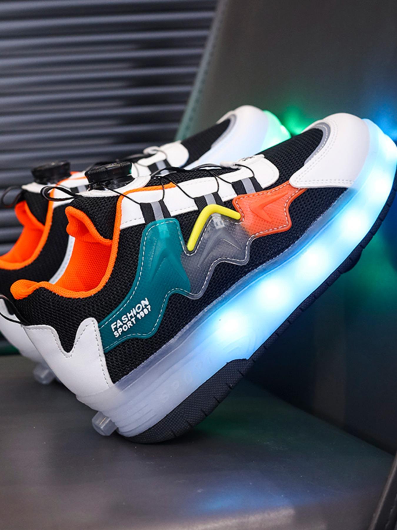 Cute Usb Rechargeable Luminous Pink Sneakers, 2024 New Style Fashionable Light Up Walking for Boys & Girls, Casual Sports Skate Shoes with Wheel Design for Daily Wear