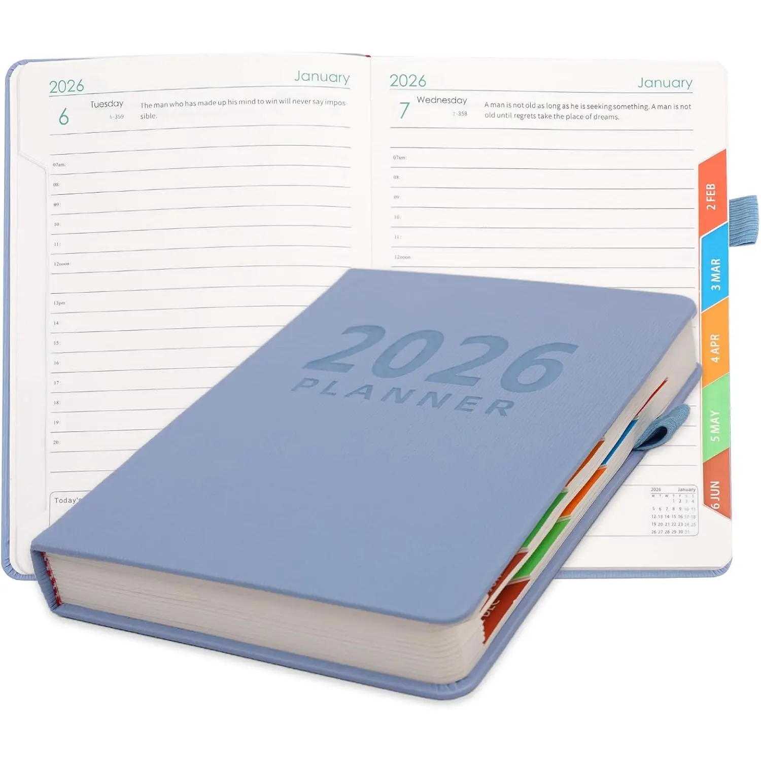 2026 Planner A5 400 Pages - Weekly and Monthly Daily Calendar with Thick Paper,  Full Page Per Day Planners from Jan. 2026 - Dec. 2026, Hardcover Notebook ,8.3" x 5.7" (Light Blue)