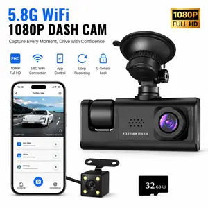 3-Channel WiFi Driving Recorder, 1080P HD Video Surveillance System, 360° Panoramic Car Camera, Night Vision, Motion Detection, Parking Monitor