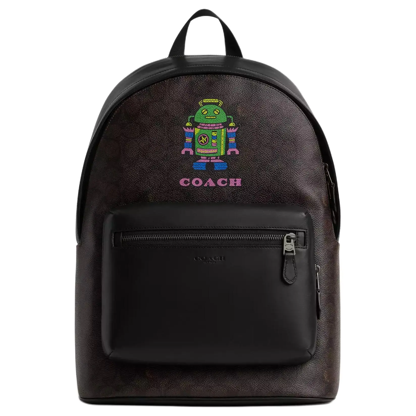 COACH Cosmic Coach 32 Backpack for Women – Logo Robot Print, Coated Canvas, Walnut Multicolor