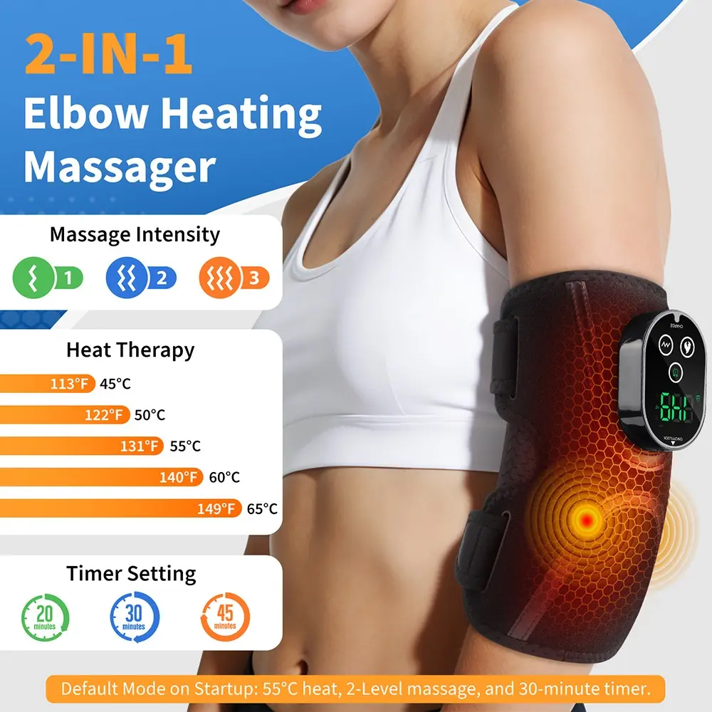 Multifunctional Massage Device, Wireless Heat Therapy Elbow Strap, 3000mah Battery, 5 Heat Levels, 3 Vibration Levels, 3 Timer Settings