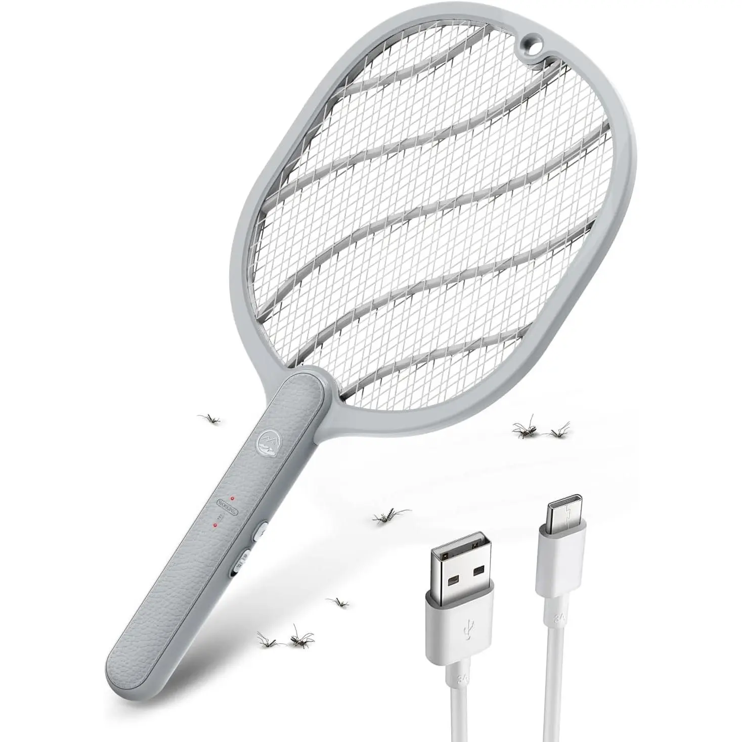 Electric Fly Swatter 3800V Handheld Bug Zapper Racket Type-C Rechargeable Mosquito Zapper for Indoor Outdoor 3-Layer Safety Mesh Easy to Use Lightweight Basic 1 Pack
