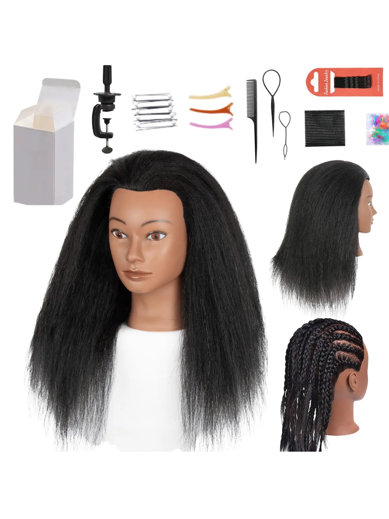 100% Human Hair Mannequin Head with Accessories 16-20 Inch Black Wig Training Head Real Hair Practice Doll for Women Braiding Wig Making Cosmetology Students Salon Hair Styling Training Tool
