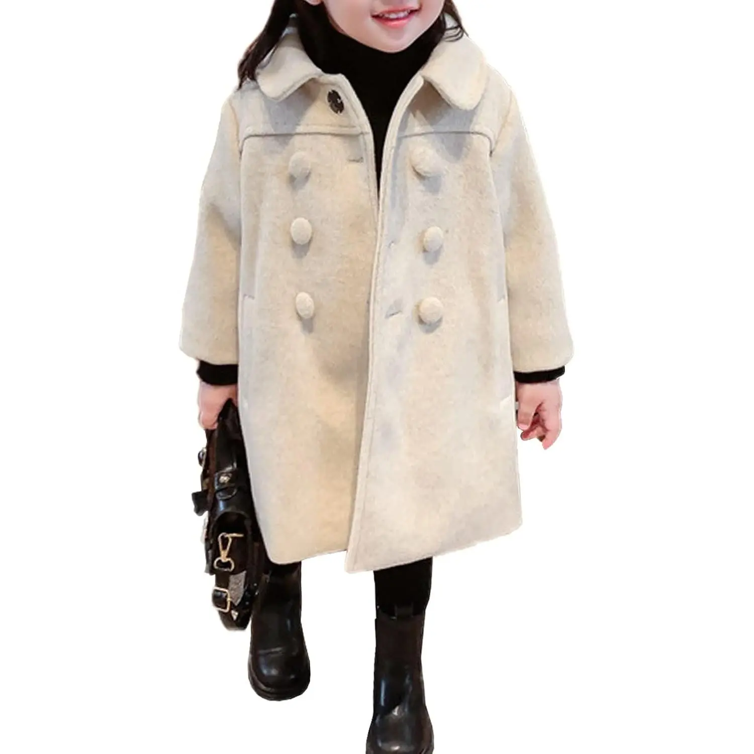 Girls Dress Coat Kids Winter Warm Jacket Long Sleeve Button Trench Coat Pocket Long Peacoat Outerwear 2-7 Years