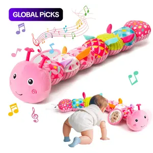 Baby Girls Toys 0-6 Month Music Animal Stuffed Caterpillar Toy for Infant 0-3 3-6 Months with Mirror Crinkle Rattle Maracas Sensory Tummy Time Sensory Toys for 3 4 5 6-12 Month Old Newborn Baby Shower Birthday Gifts