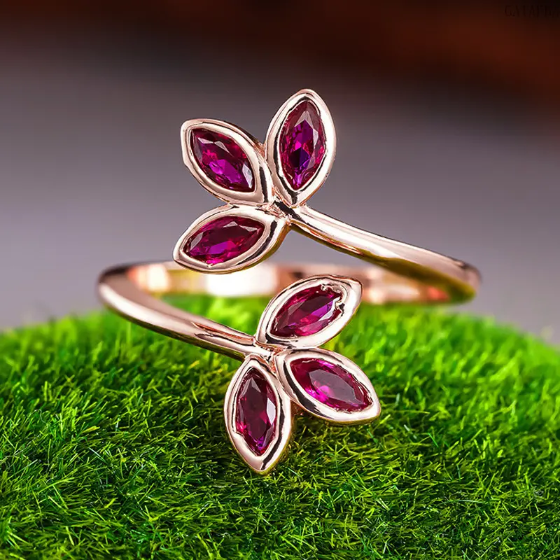 Rose Gold Jewelry, Fresh Leaf Zircon Open Ring, Sweet Nature Style Adjustable Band,back to school,back to school haul