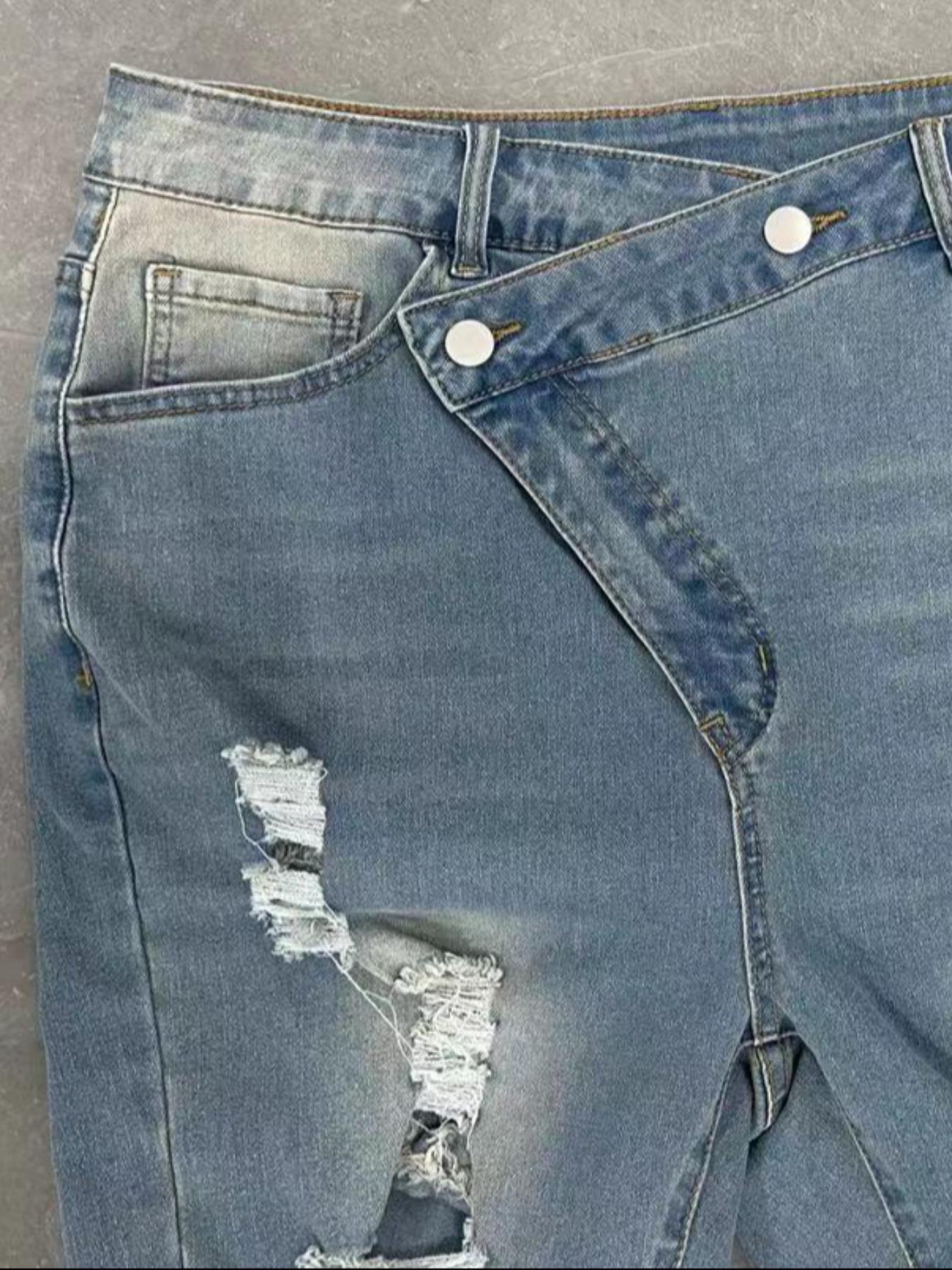 【Plus Size】 Denim Ripped Jeans, Casual Comfy Slim-fitting Skinny Pants for Daily Wear, Women's Bottoms for Summer, Streetwear