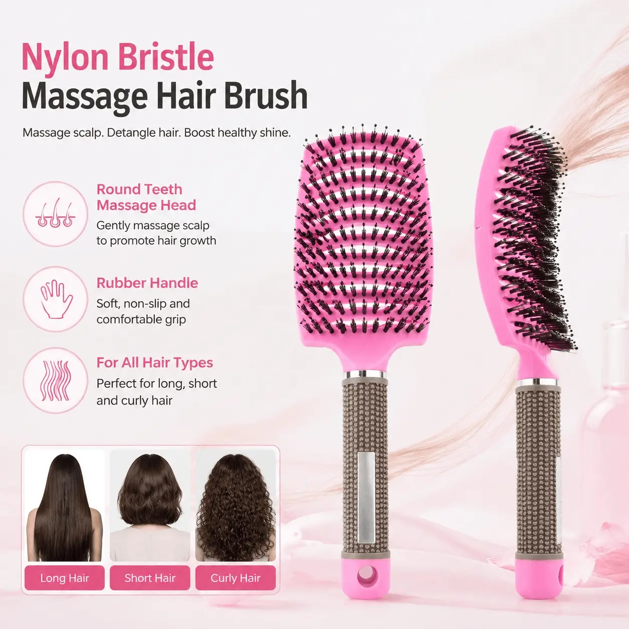 Magnetic Anti-Static Scalp Massager Brush, Anti Static Hairbrush: Detangling Wet & Curly Hair, Portable Nylon Cushion for Salon Styling, Pain Relief & Smoothing, Frizz-Free Styling Comb