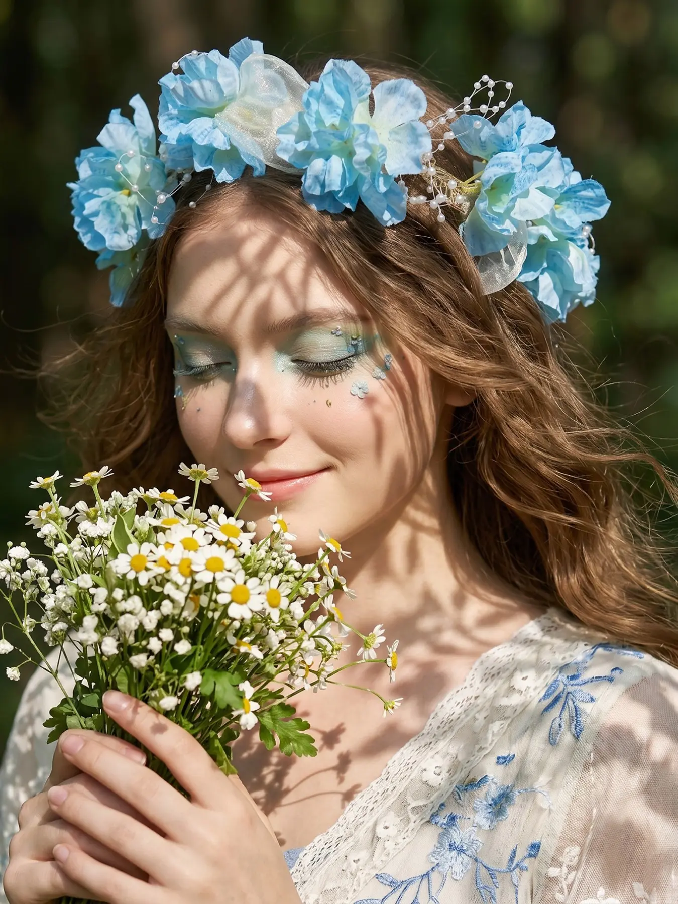 Blue Floral Headband for Beach Vacation, Ultra-Light 32g Hair Accessory, Elegant Wedding Headpiece, Family Photo Prop