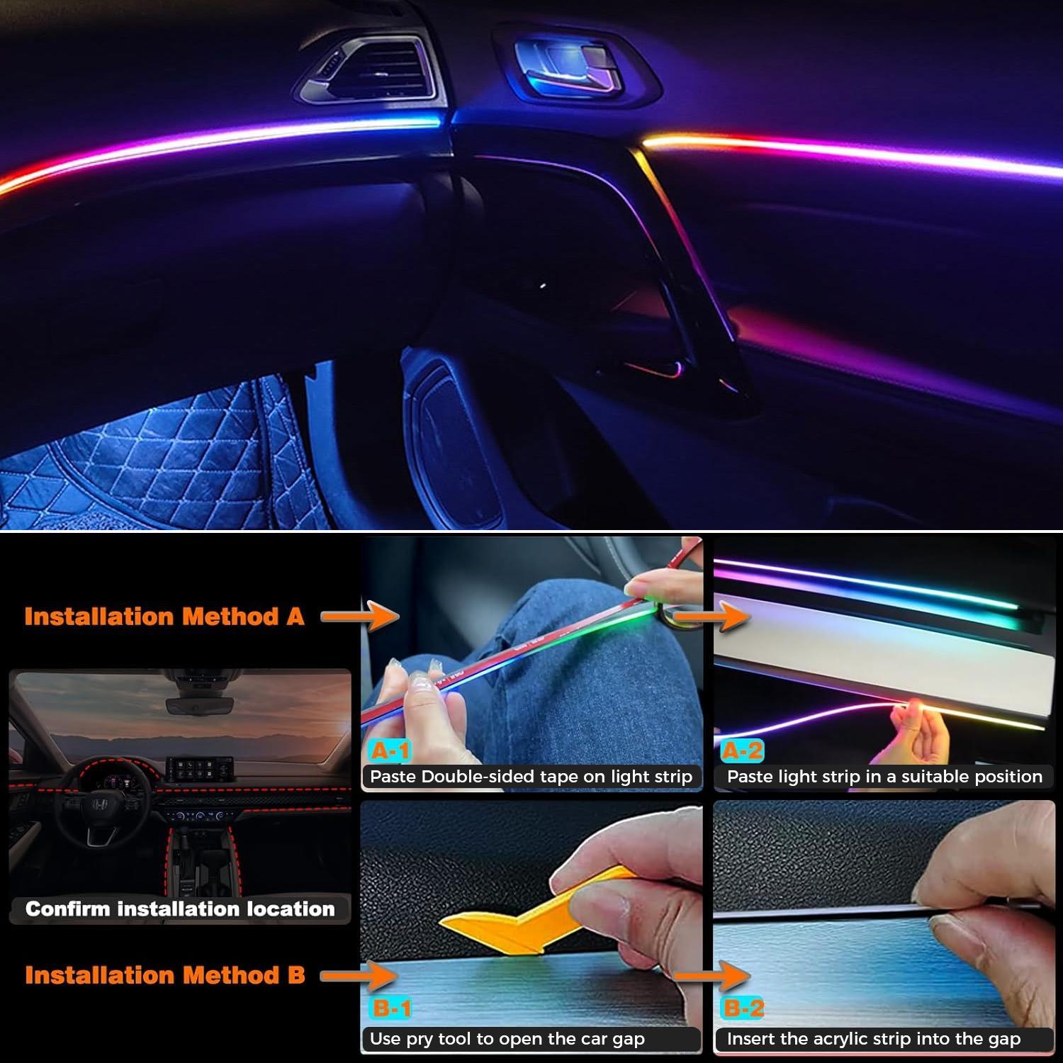 110cm Car LED Light, RGB Car Interior Atmosphere Lamp strip,USB Powered Center Console Dashboard Acrylic Lamps Strip APP Remote Control