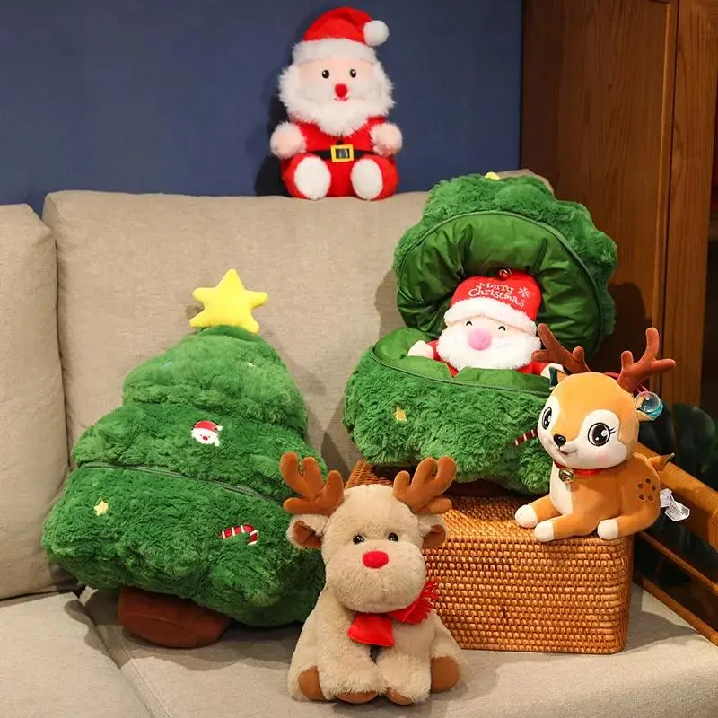 Christmas Plush Toy, Cute Cartoon Santa Claus and Reindeer Doll, Holiday Home Decoration Gift