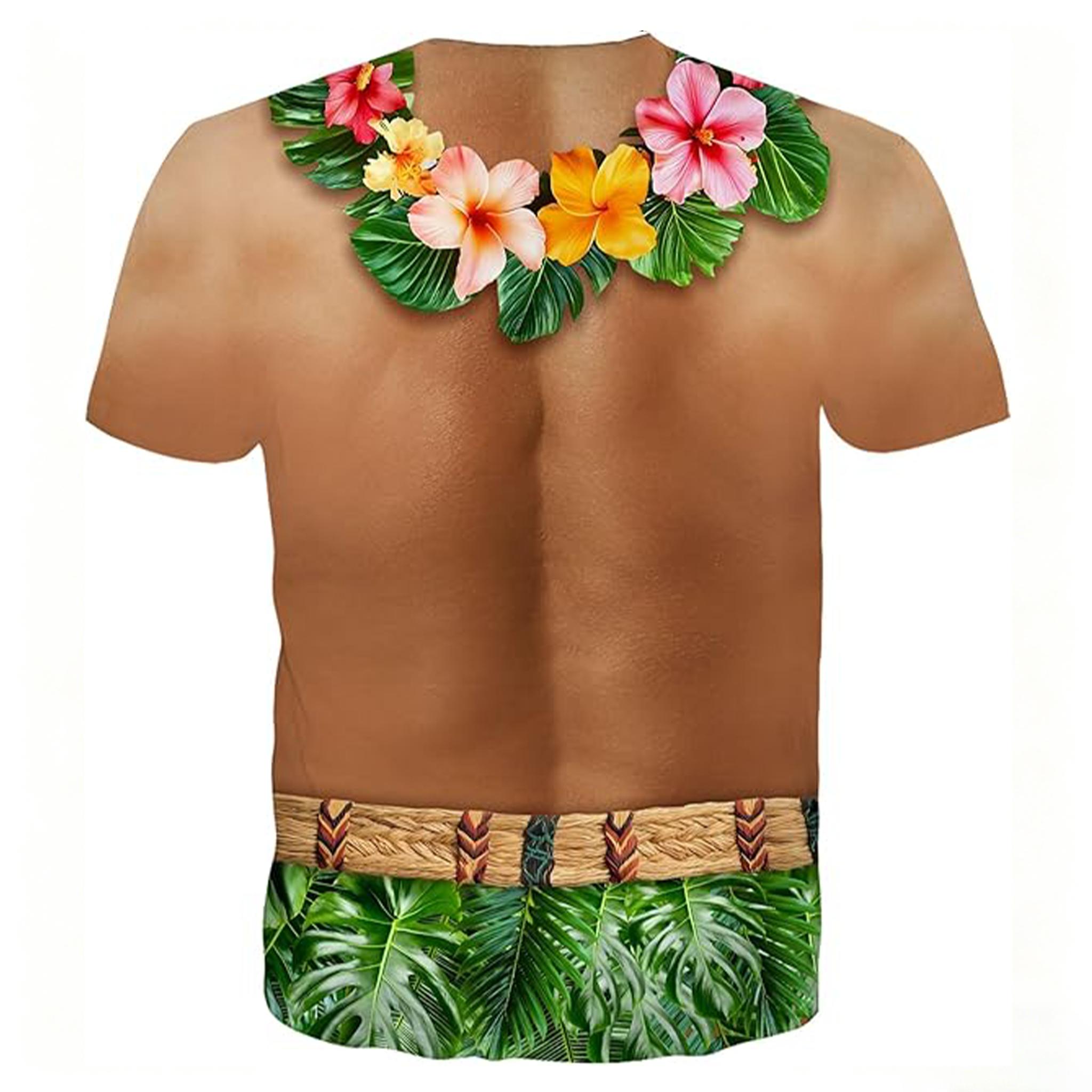 Unisex 3D Fake Abs Shredded Chest Printed Crew Neck Costume Tee, Ultra-Soft Stretchy Short Sleeve Sports Top, Multi-Size