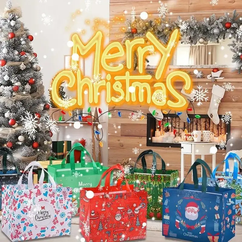 Large Christmas Gift Bags with Handles, Reusable Non-Woven Holiday Shopping Totes, 8/16pcs Set, 32.51cm X 24.89cm, Festive Party Supplies