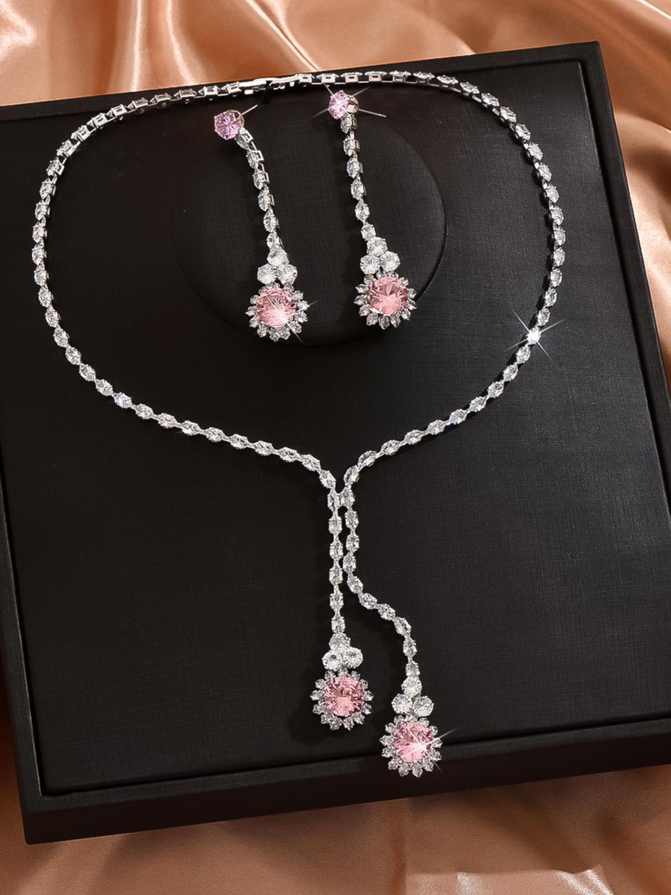 Women's Elegant Artificial Zircon Decorated Necklace & Dangle Earrings, Exquisite Trendy Jewelry Set, Fashionable Accessories for Party & Daily Clothing Decor, Matching Jewelry Set