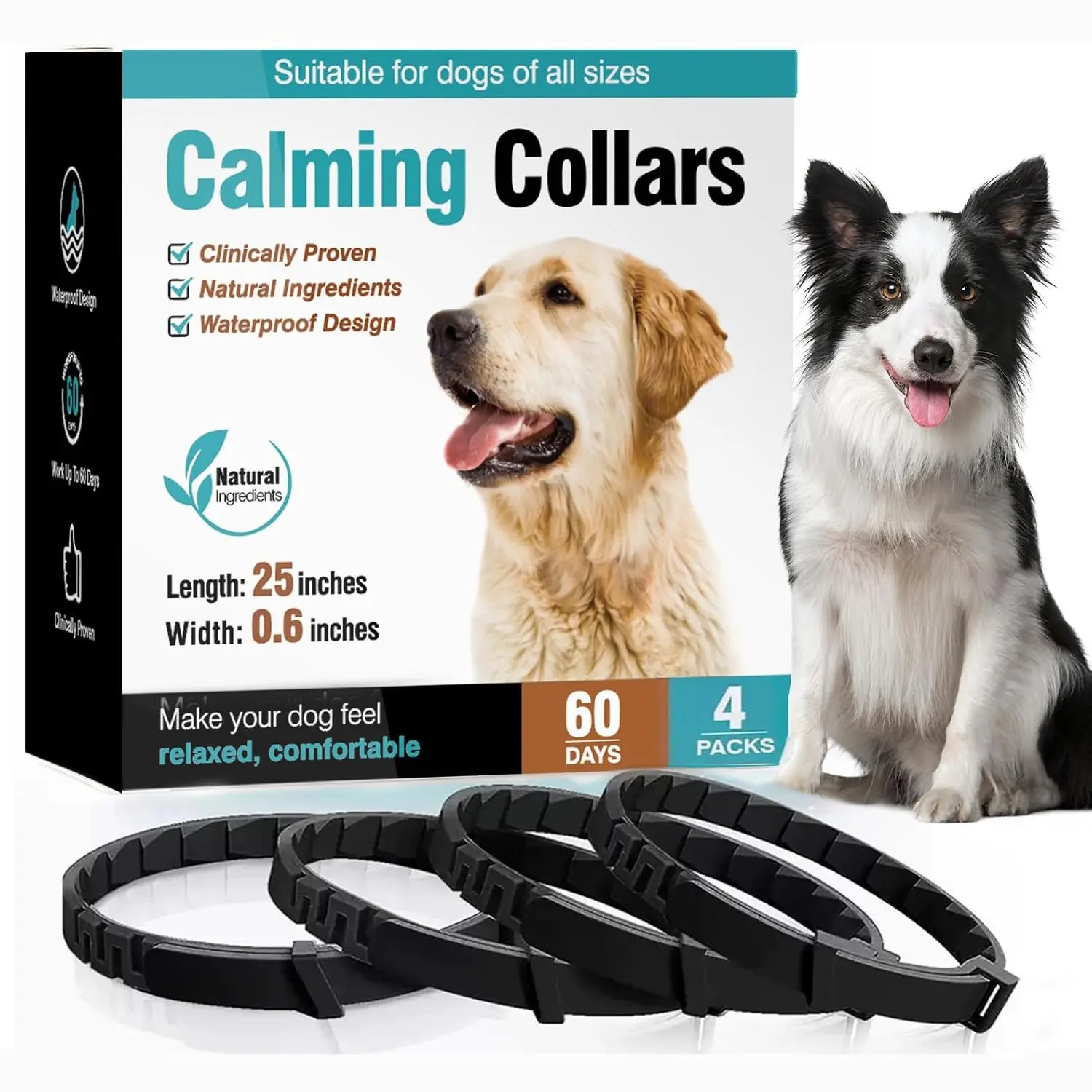 Cat Dog Calming Collar, 4pcs Pheromone Collars, Safe Non-Toxic, Reduces Anxiety, Adjustable, Fits Small Medium Large Cats Dogs