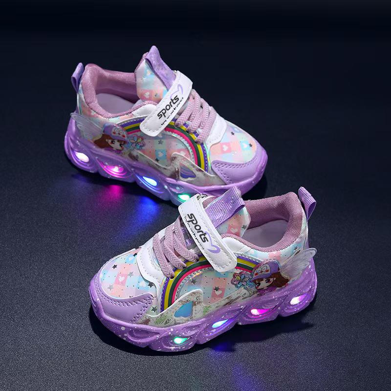 Girls' LED Light-Up Sneakers with Glow-in-the-Dark Soles Low-Top Flashing Shoes Cushioned Insole Rubber Outsole for Nighttime All-Season Running Outdoor Play First Walking Shoes Girls' Christmas gifts & birthday gifts & holiday gifts
