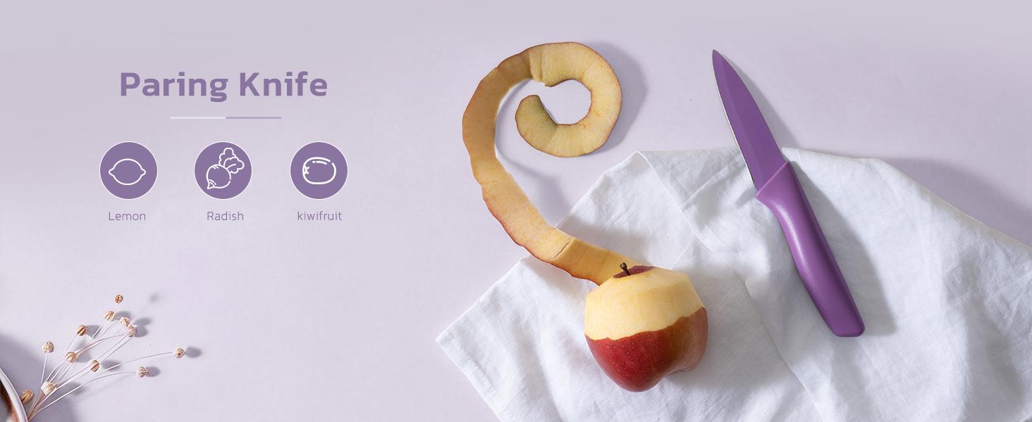 Knife Set, 13 Pieces Kitchen Knives Set with Healthy Anti-Rust Coating, Dishwasher Safe, Stainless Steel Chef Knife Sets with 6 Blade Guards, Perfect Holiday Gifts for Kitchen Purple