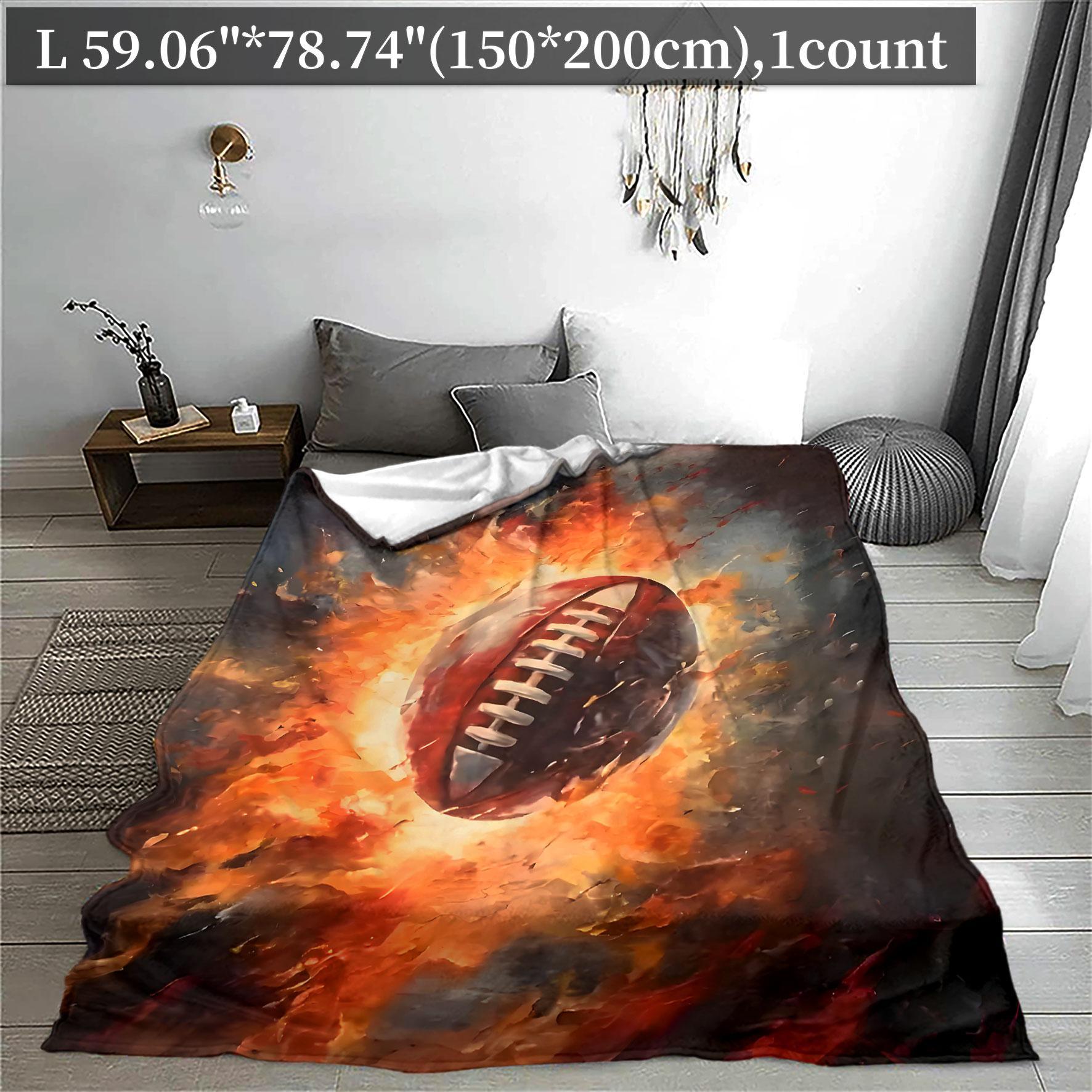 Football Pattern Blanket, Soft Throw Blanket, Air-conditioned Room Blanket, Warm Nap Blanket for Home Office Travel Camping