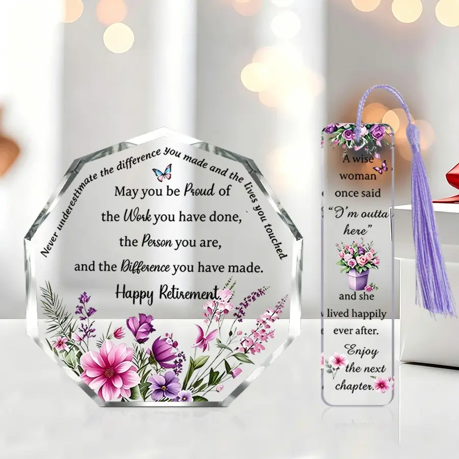 Acrylic Memorial Plaque, Bookmark Set, Perfect Gift for Colleagues' Farewell, Retirement, Promotion, New Job, Ideal for Women
