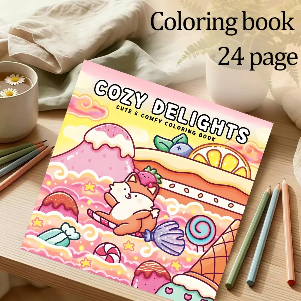 Comfortable Joy Theme Coloring Book, 24 Pages Thick Paper, Original Healing Design, Ideal Gift for Adults, Teens, Christmas, New Year, Parties