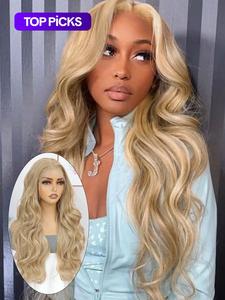 24 inch long hair wavy wigs for women, gorgeous fluffy wigs without bangs, wigs ready to wear, synthetic heat resistant hd lace front wigs for hairstyle