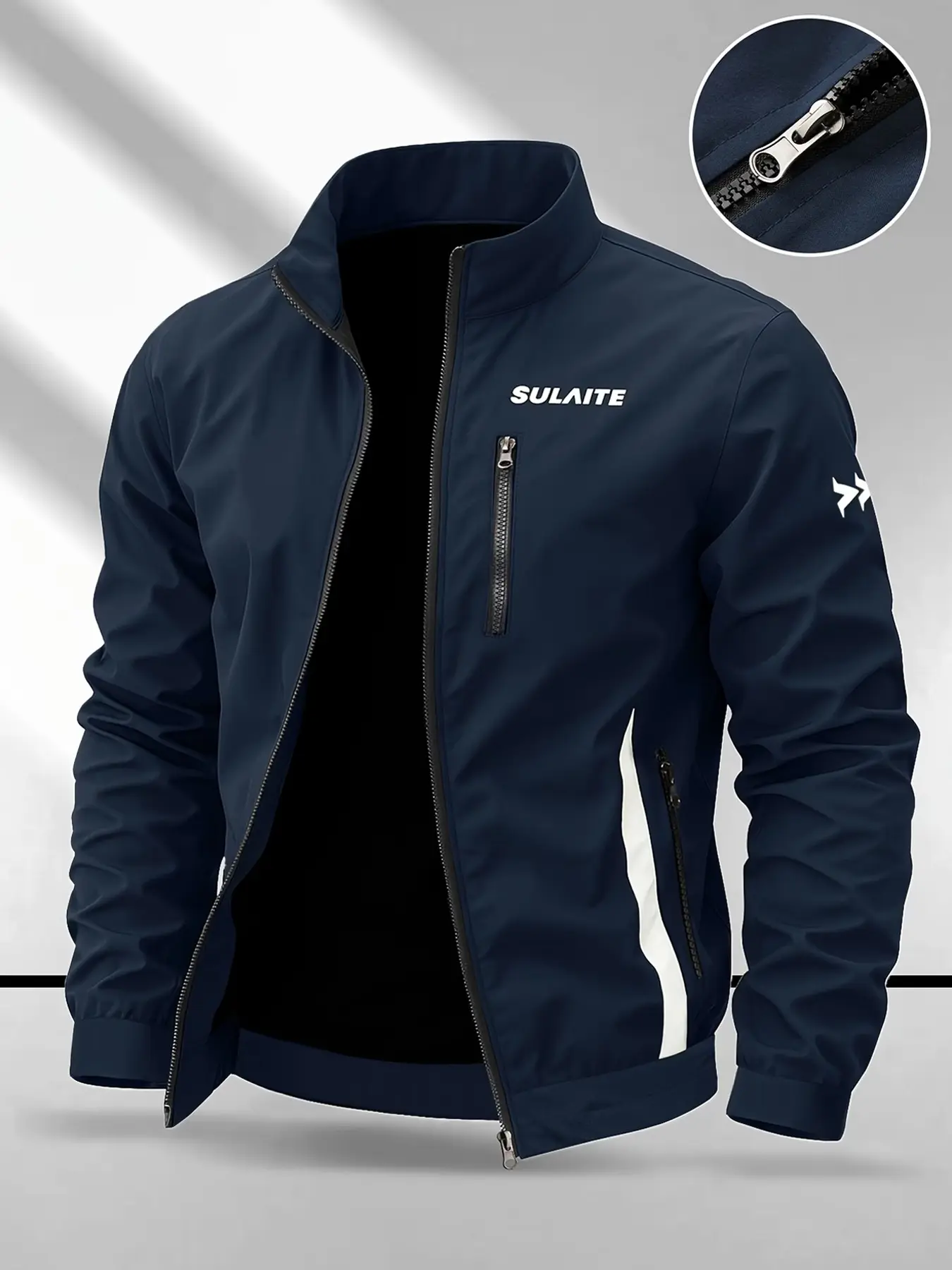 Men's Two-Tone Letter Print Patchwork Racing Jacket, Front Zip Pocket, Trim, Casual Style, Essential for All Seasons
